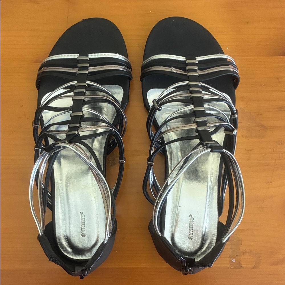 Avenue Black and Silver Strappy Sandals